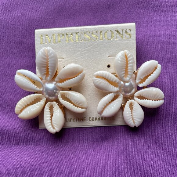 Bundle pairs of Earrings 3 for $12 Impressions. Shell and Faux Pearl Earrings - Picture 1 of 1